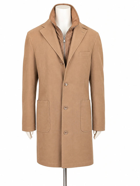 Trench uomo Edoardo Morini Firenze beige con giubbino interno imbottito e chiusura a bottoni