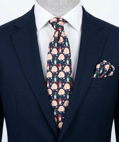 Cravatta vintage Il Caro Max in seta, fantasia pinguini e igloo