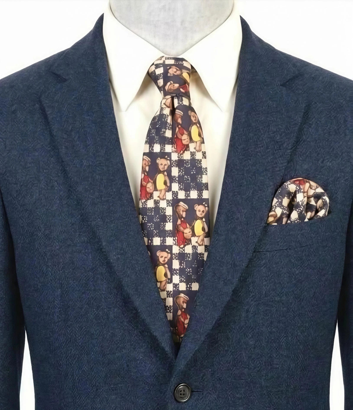 Cravatta vintage Mazzola Como in seta, fantasia a quadri con orsetti