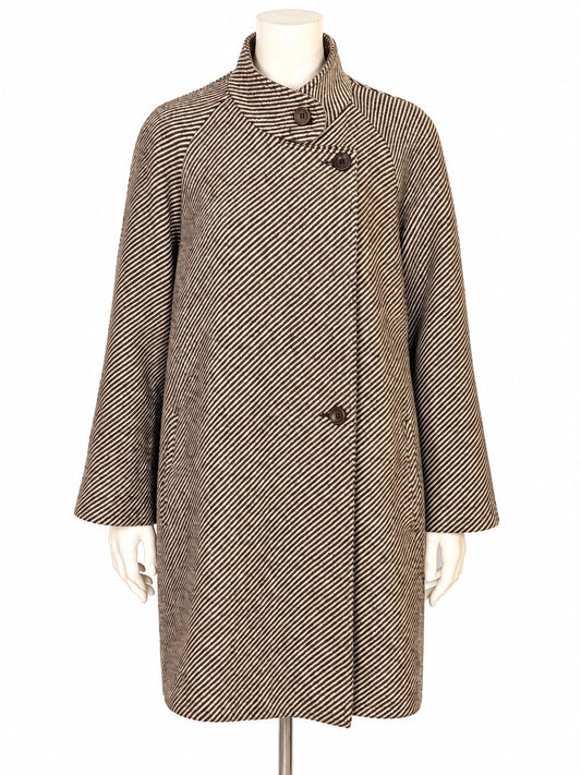 Cappotto donna vintage in alpaca a righe diagonali marrone e panna