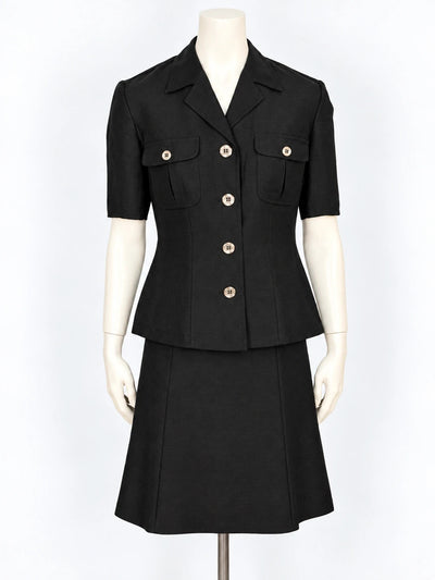 Tailleur donna Xenia nero in lino e viscosa – Giacca e gonna – Made in Italy – Tg. 42 (M)