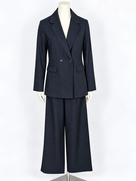 Tailleur donna Shein blu scuro, blazer doppiopetto e pantaloni