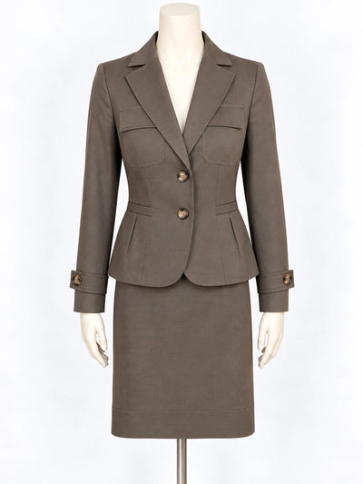 Tailleur donna Le Group marrone kaki – Giacca e gonna – Made in Italy – Tg. M