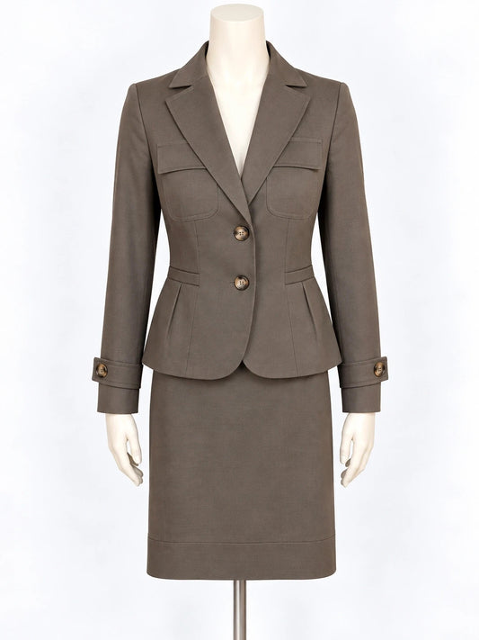 Tailleur donna Le Group marrone kaki, giacca e gonna tubino