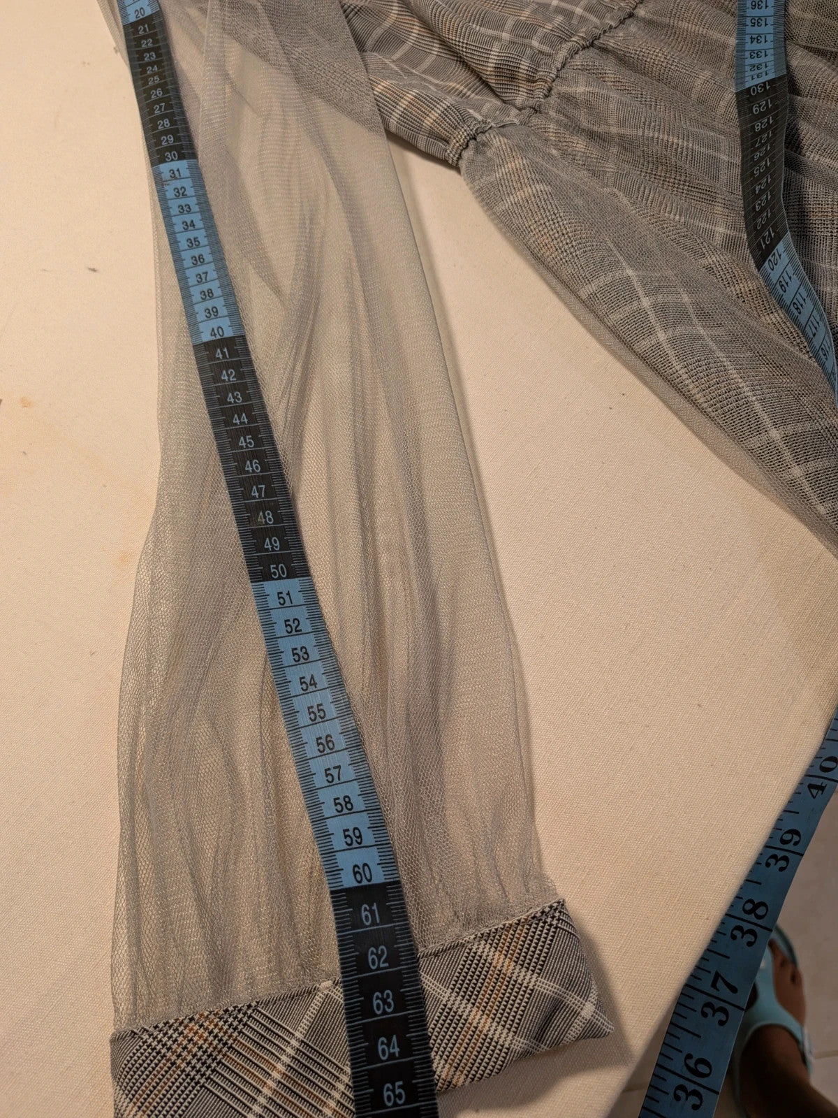 Abito donna Paccio chemisier a quadri tartan grigio con maniche in tulle
