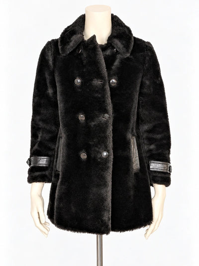 Cappotto donna Certex nero in ecopelliccia, doppiopetto – Made in Italy – Tg. S/M