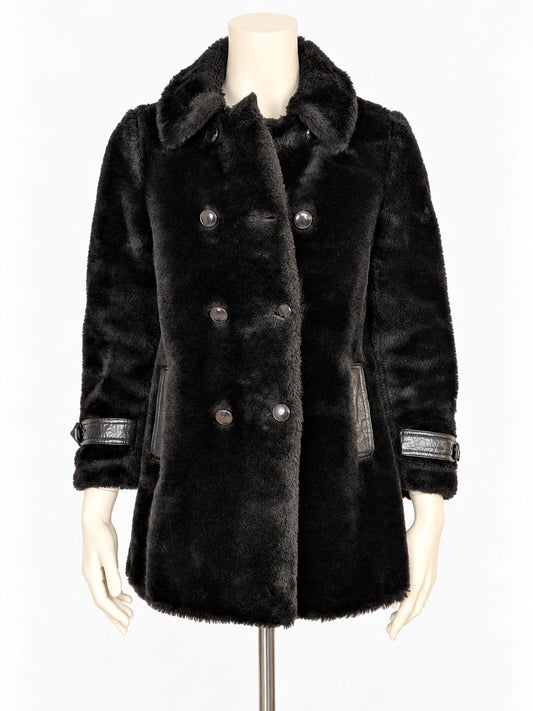 Cappotto donna Certex nero in ecopelliccia, doppiopetto