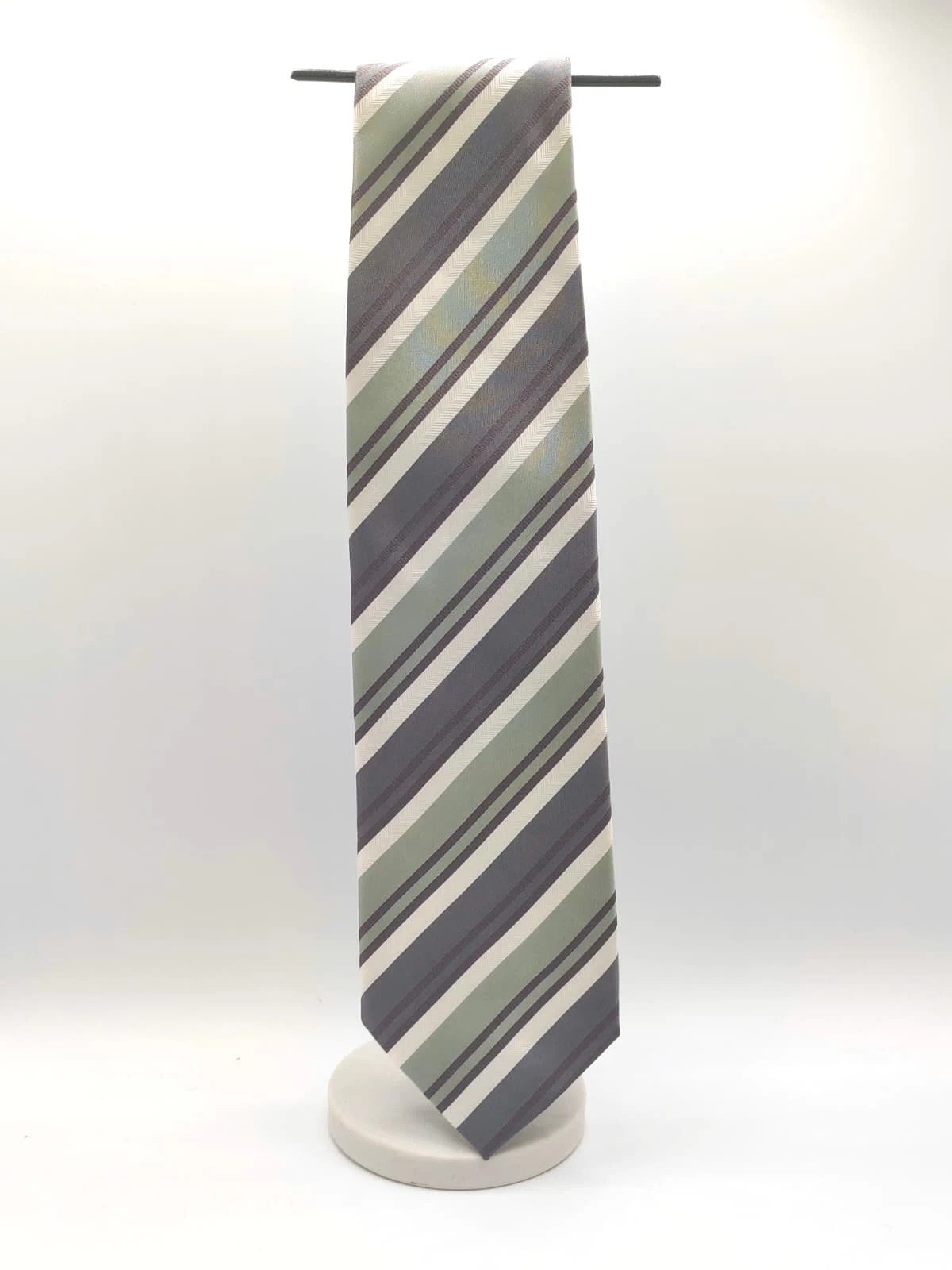 Cravatta MTU Italia in seta a righe diagonali grigio e verde salvia
