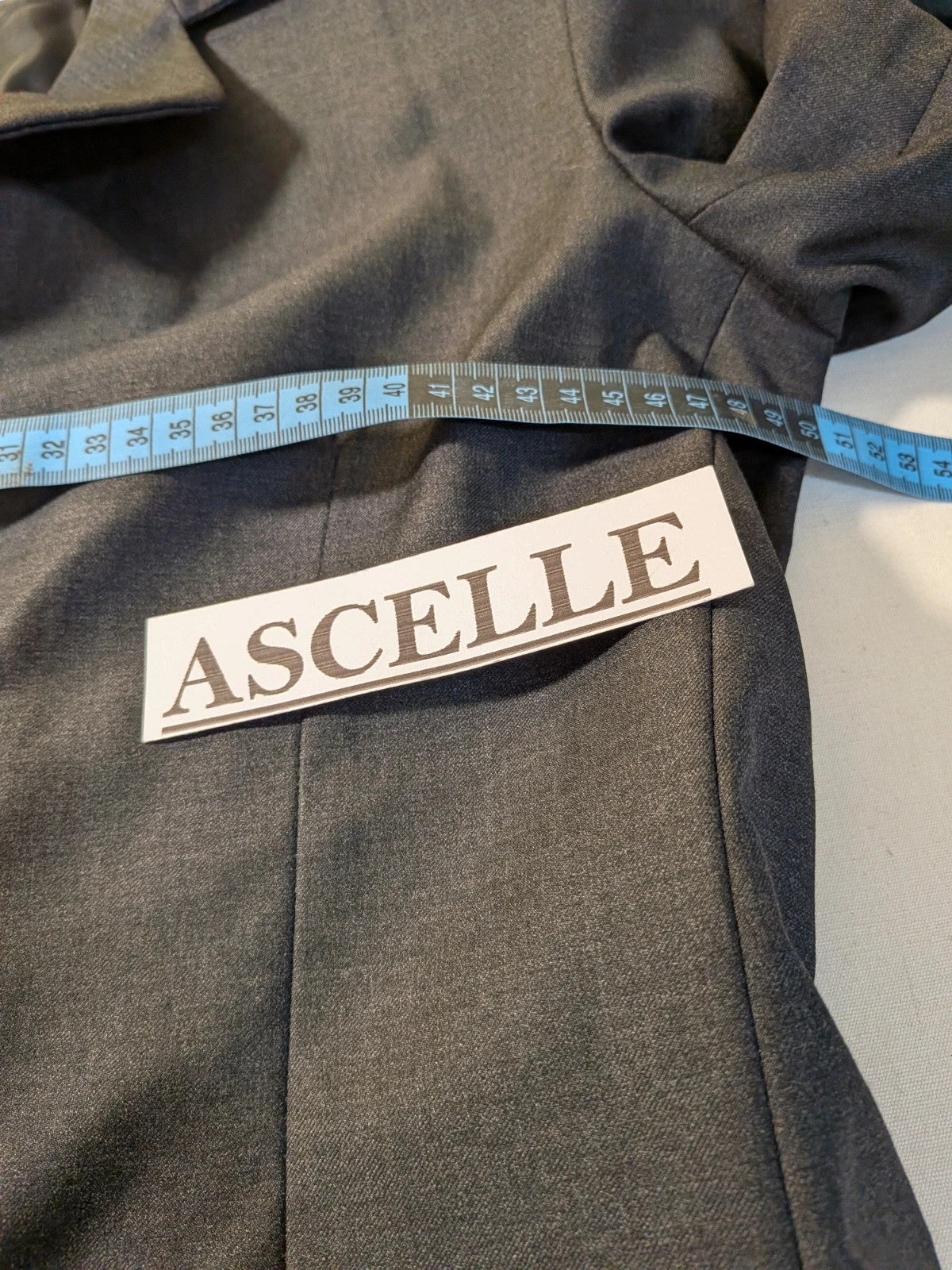 Tailleur donna vintage Cherie de Paris grigio antracite in lana, blazer con bottoni dorati e gonna tubino