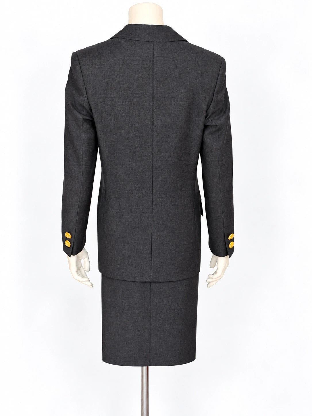 Tailleur donna vintage Cherie de Paris grigio antracite in lana, blazer con bottoni dorati e gonna tubino