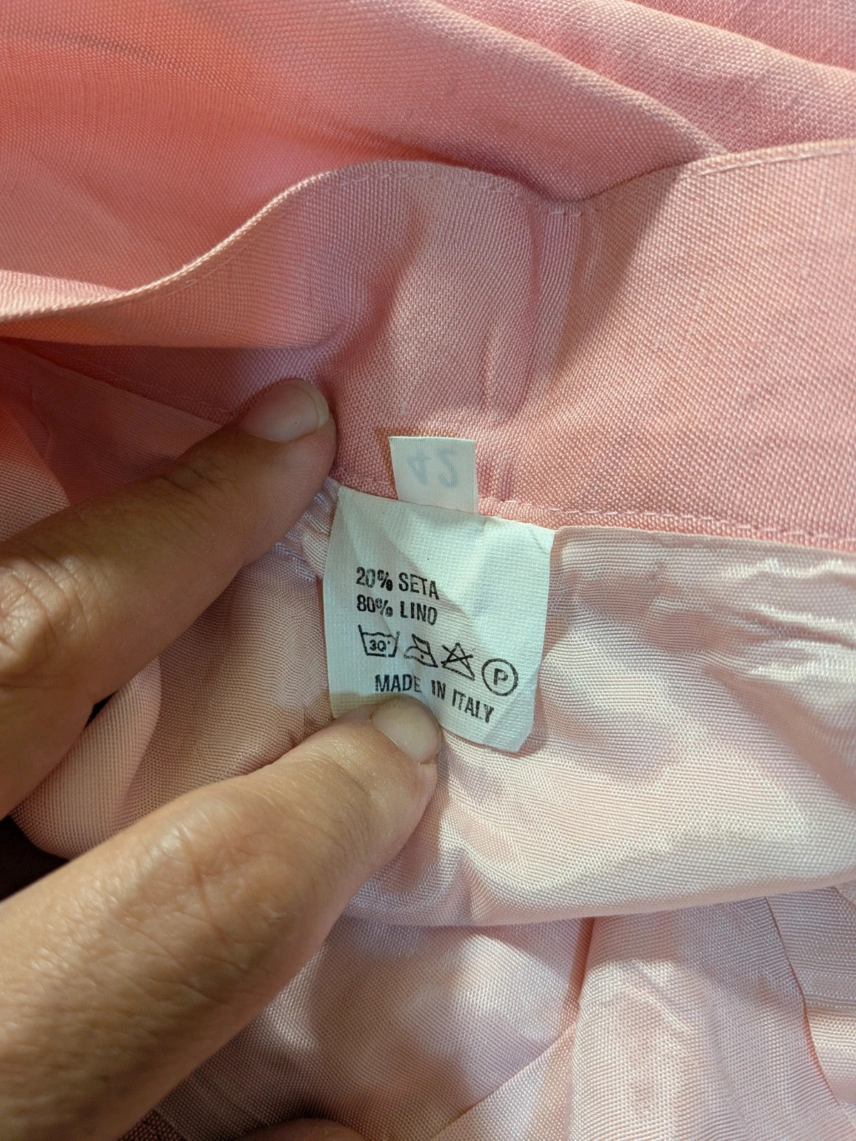 Tailleur donna vintage Anna Gasparri rosa pastello in lino e seta con bottoni dorati