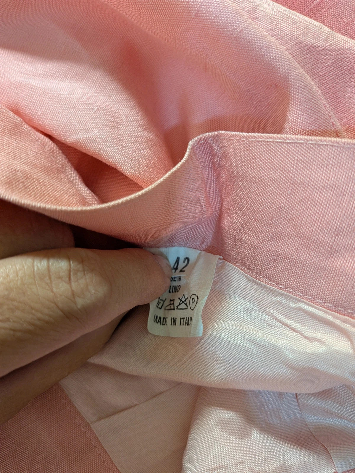 Tailleur donna vintage Anna Gasparri rosa pastello in lino e seta con bottoni dorati