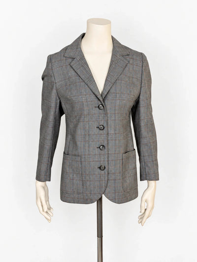 Blazer donna vintage Principe di Galles grigio a 4 bottoni – Tg. M (IT 42/44)
