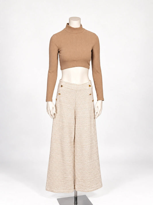 Completo donna top crop Bershka e pantalone palazzo in tweed - foto 1