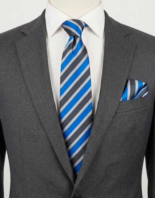 Cravatta Le Cravatte in pura seta a righe regimental blu e grigio - foto 1