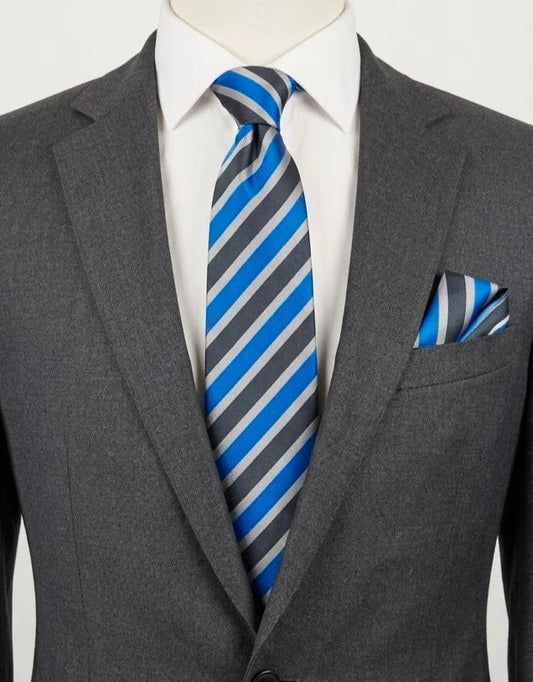 Cravatta Le Cravatte in pura seta a righe regimental blu e grigio - foto 1