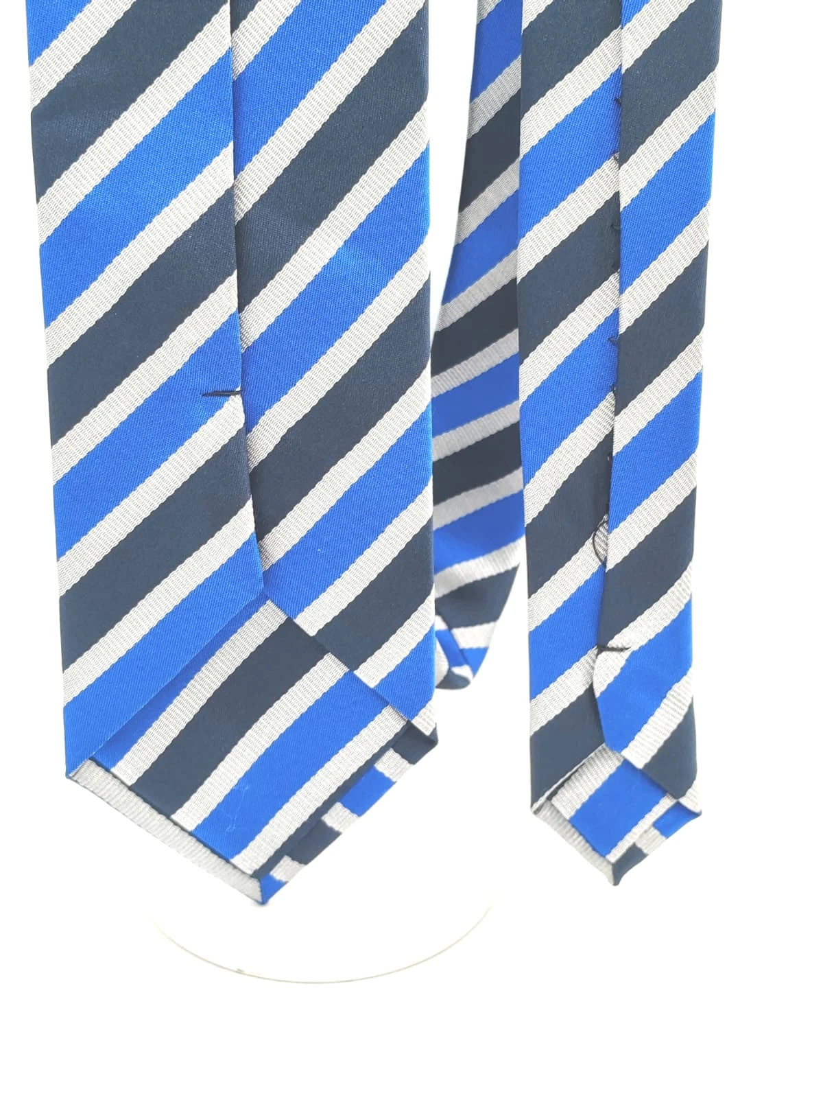 Cravatta Le Cravatte in pura seta a righe regimental blu e grigio - foto 7