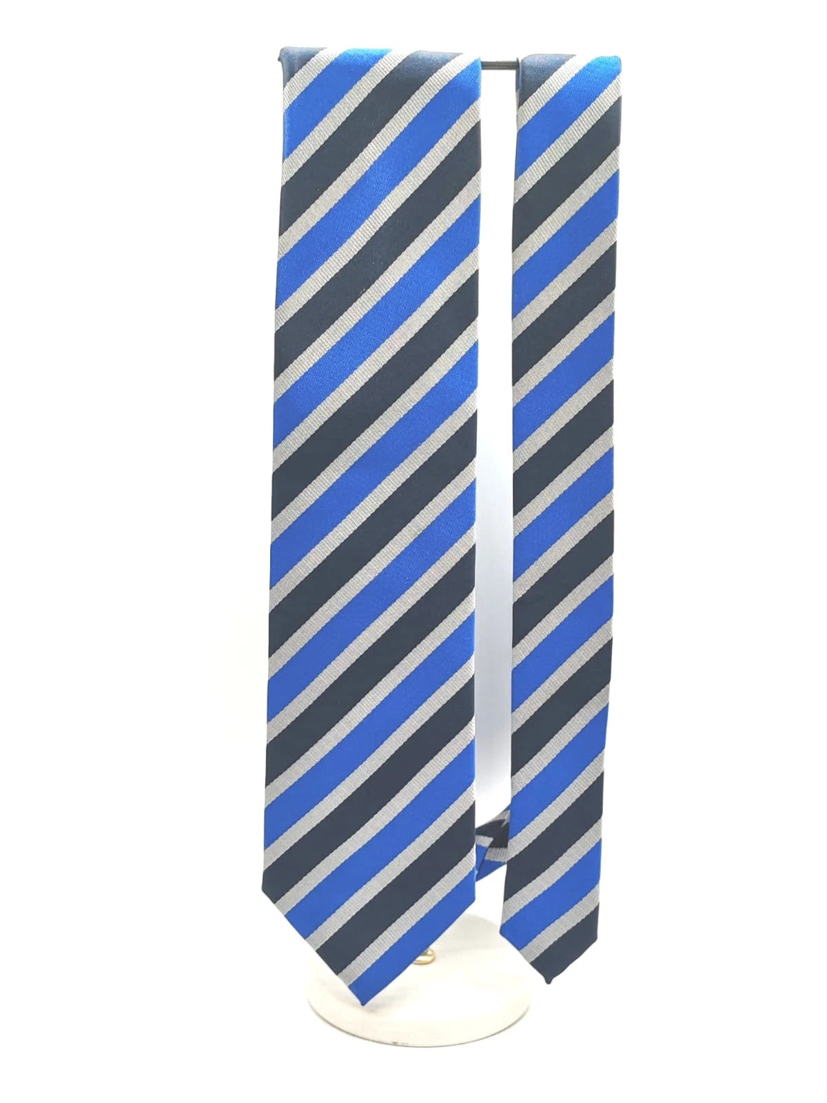 Cravatta Le Cravatte in pura seta a righe regimental blu e grigio - foto 3