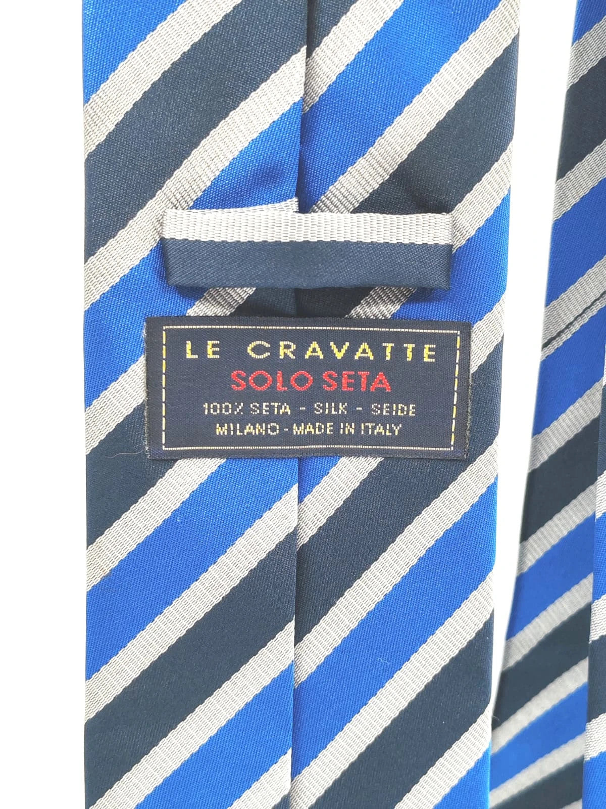 Cravatta Le Cravatte in pura seta a righe regimental blu e grigio - foto 5