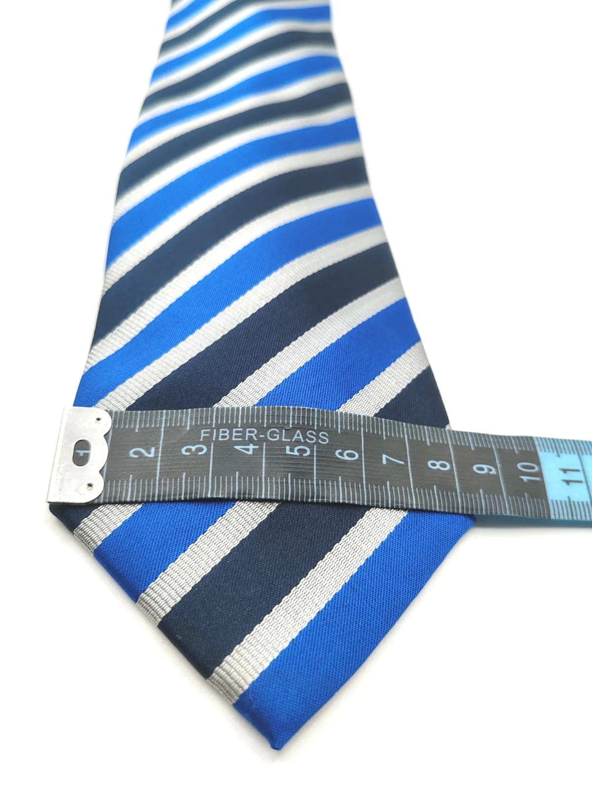 Cravatta Le Cravatte in pura seta a righe regimental blu e grigio - foto 4