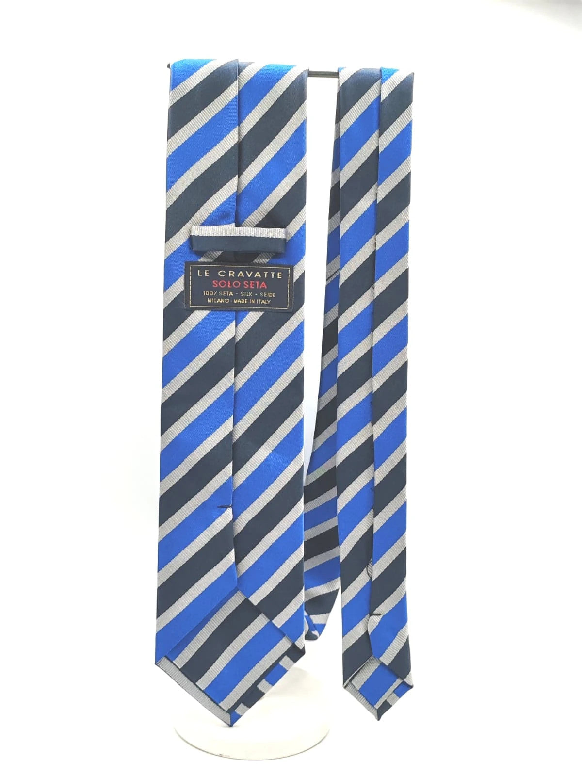 Cravatta Le Cravatte in pura seta a righe regimental blu e grigio - foto 6