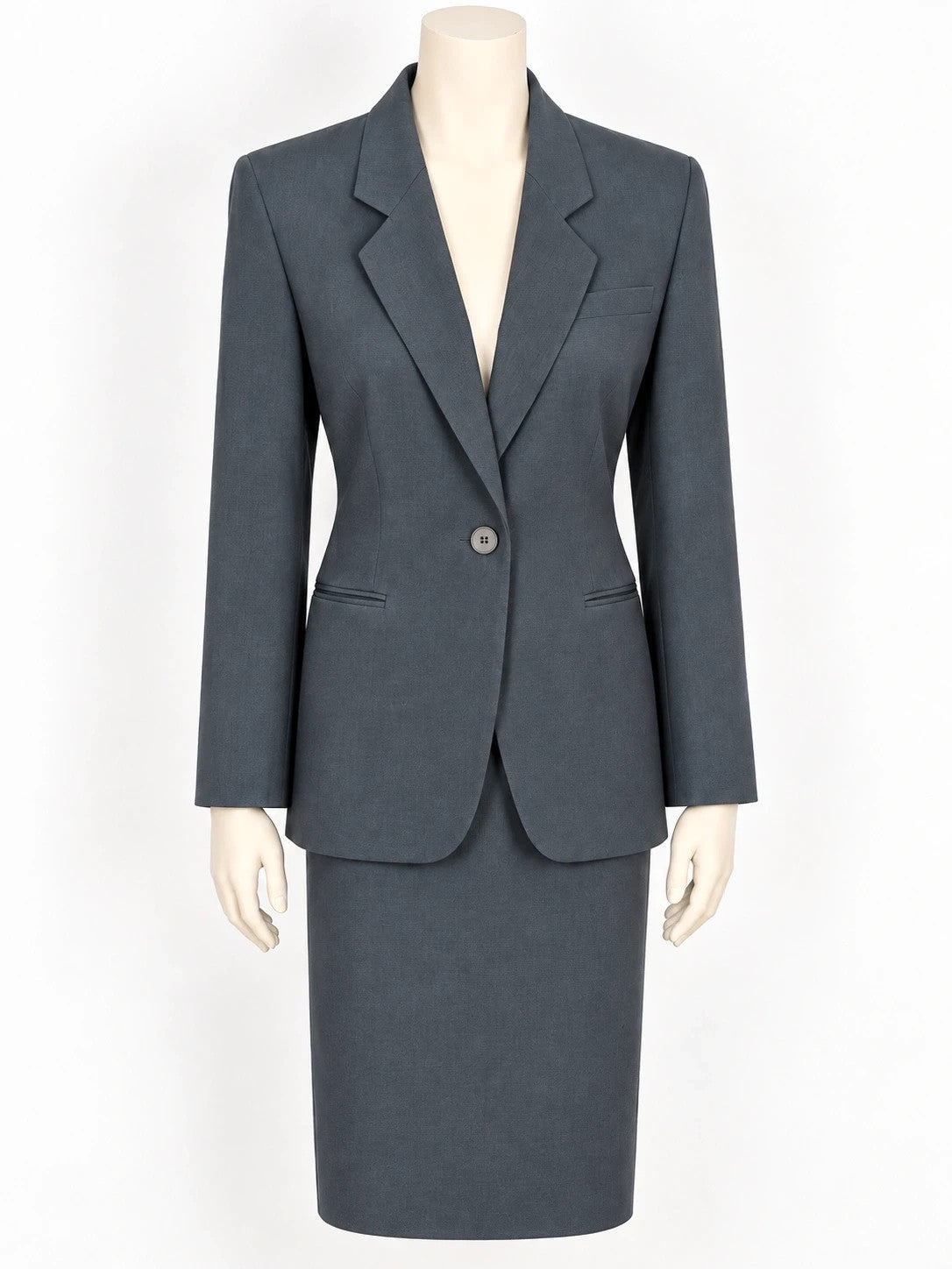 Tailleur donna grigio ottanio con giacca monopetto e gonna a tubino - foto 1