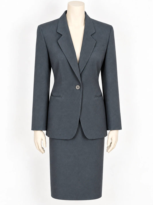 Tailleur donna grigio ottanio con giacca monopetto e gonna a tubino - foto 1