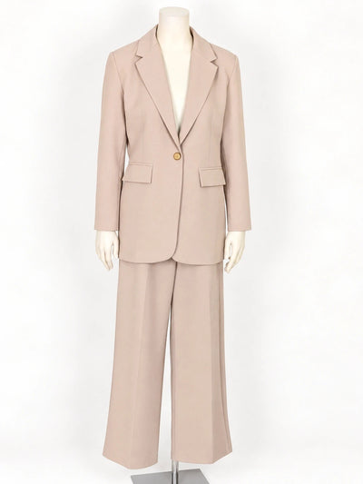 Tailleur donna Mahel Collection beige nude – Giacca e pantalone palazzo – Tg. S (EU 36)