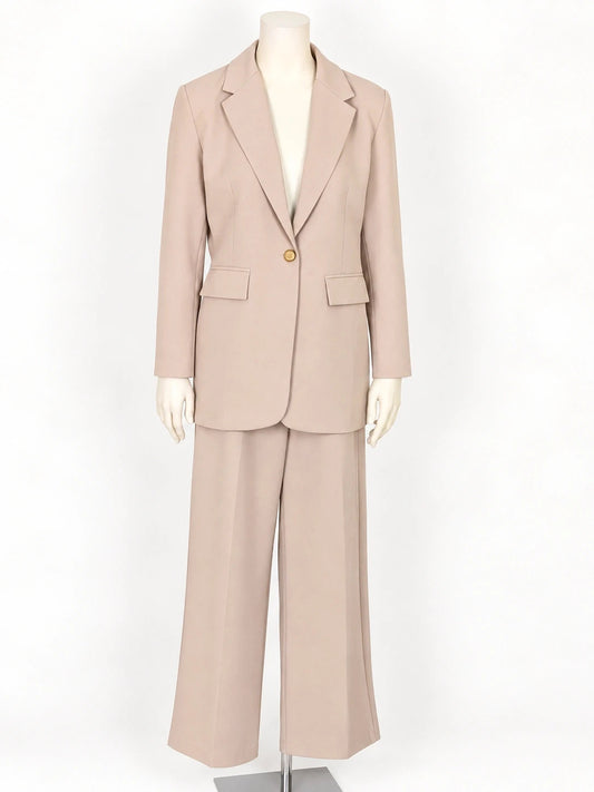 Tailleur donna Mahel Collection beige nude con giacca e pantalone palazzo - foto 1