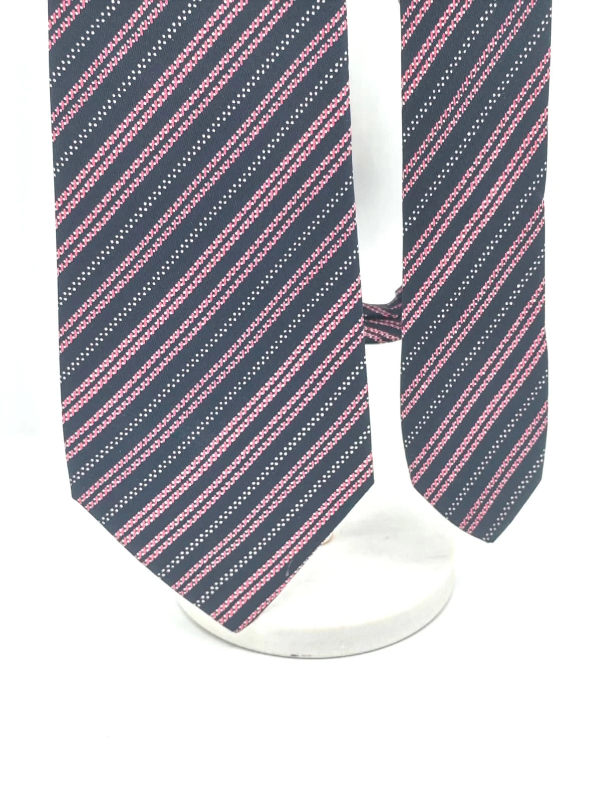 Cravatta Charles Thievenin in seta blu scuro con righe rosa – foto 9