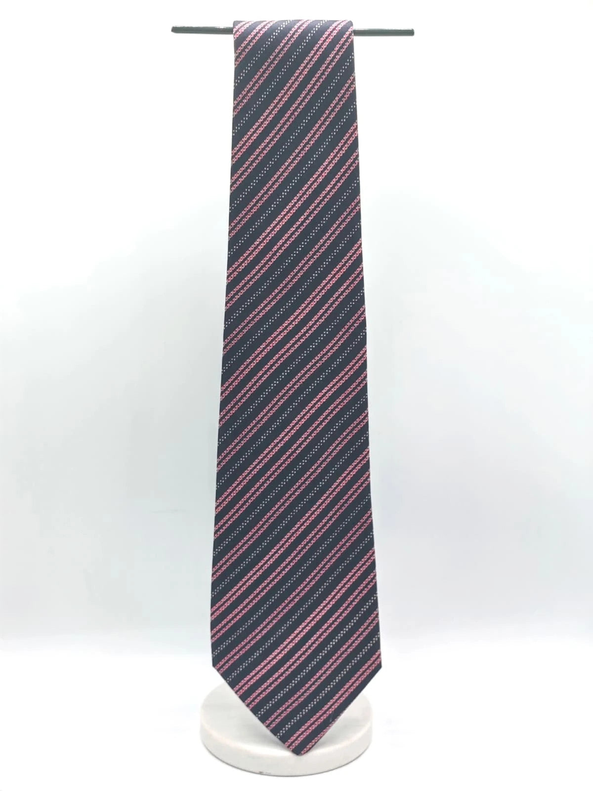 Cravatta Charles Thievenin in seta blu scuro con righe rosa – foto 2