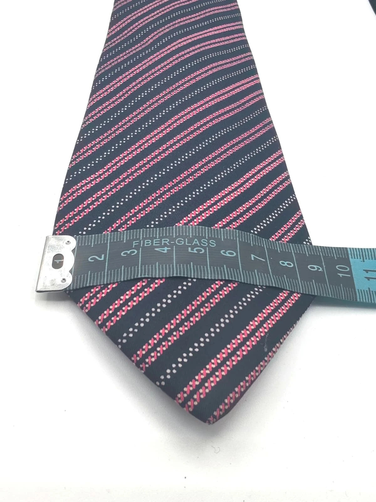 Cravatta Charles Thievenin in seta blu scuro con righe rosa – foto 6