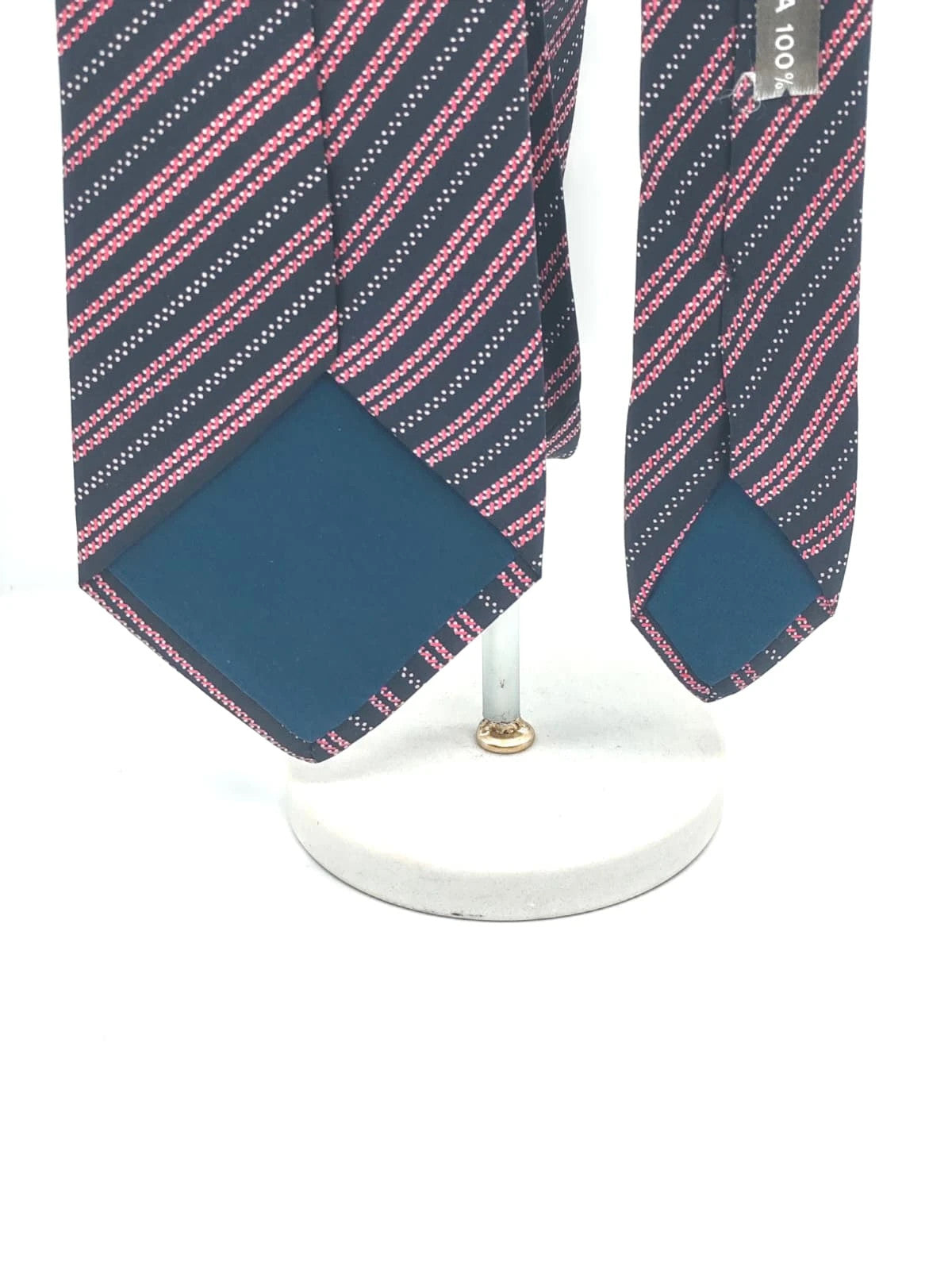 Cravatta Charles Thievenin in seta blu scuro con righe rosa – foto 8