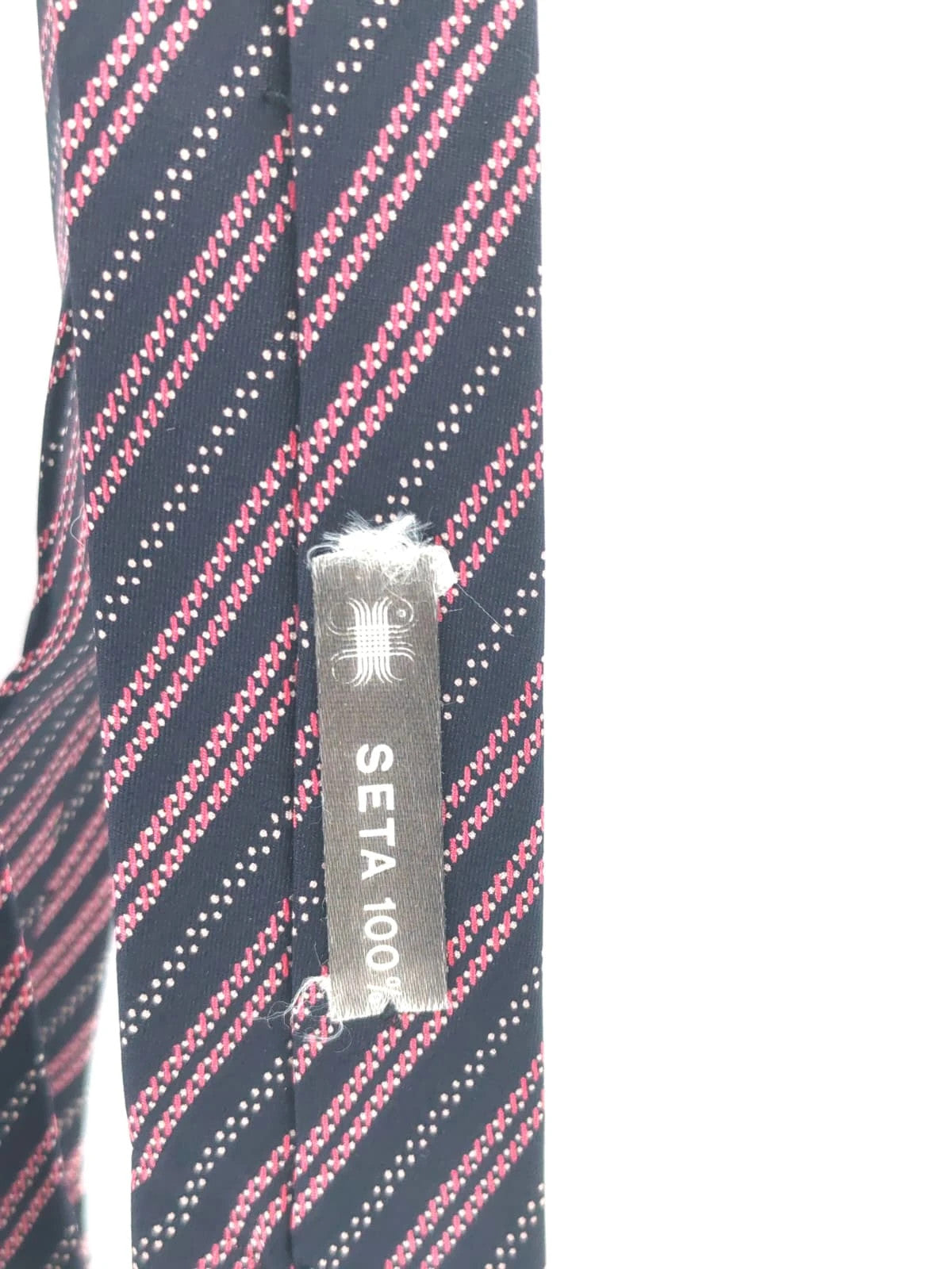 Cravatta Charles Thievenin in seta blu scuro con righe rosa – foto 5