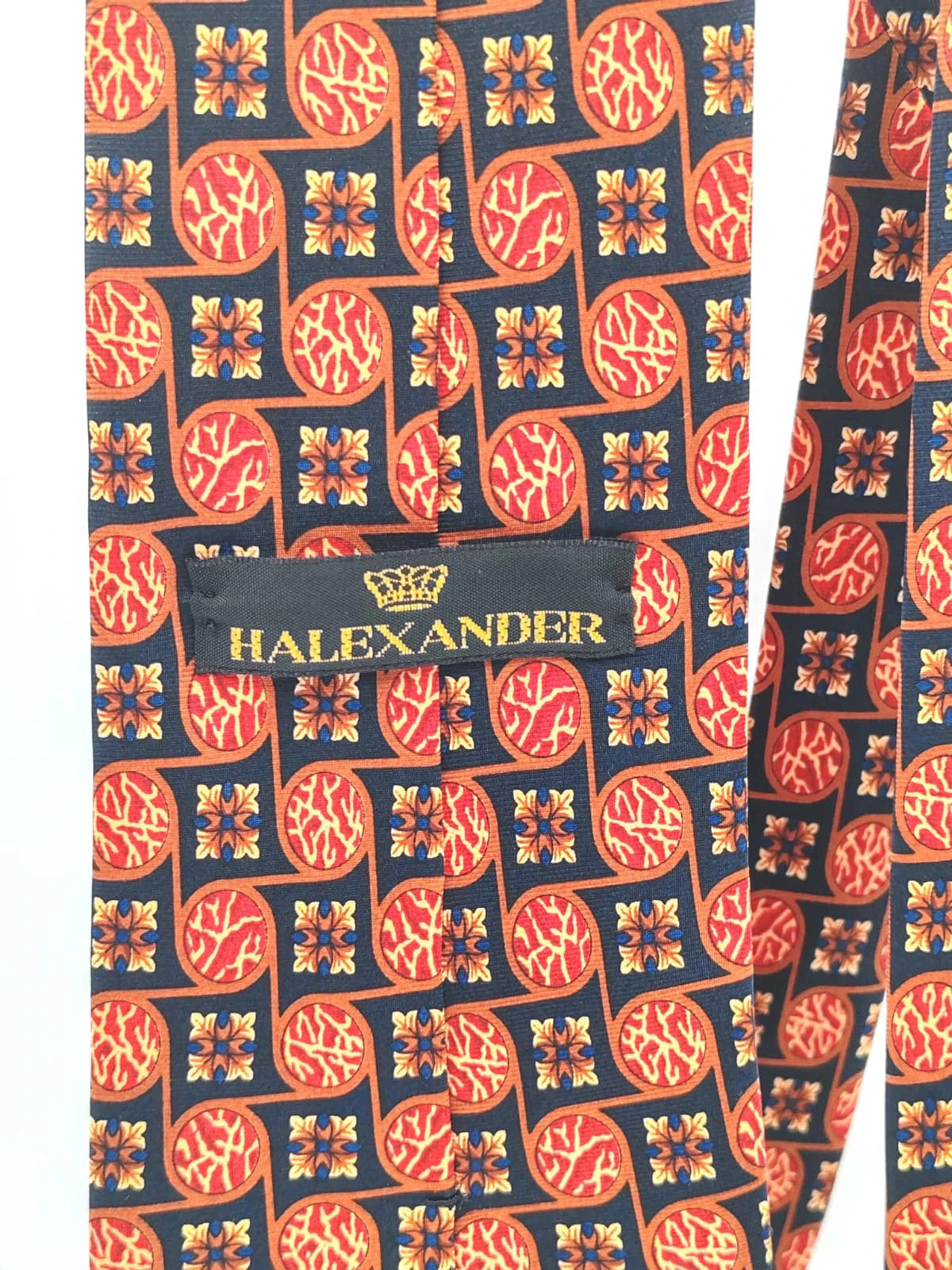 Cravatta Halexander in seta blu scuro con fantasia geometrica – foto 9