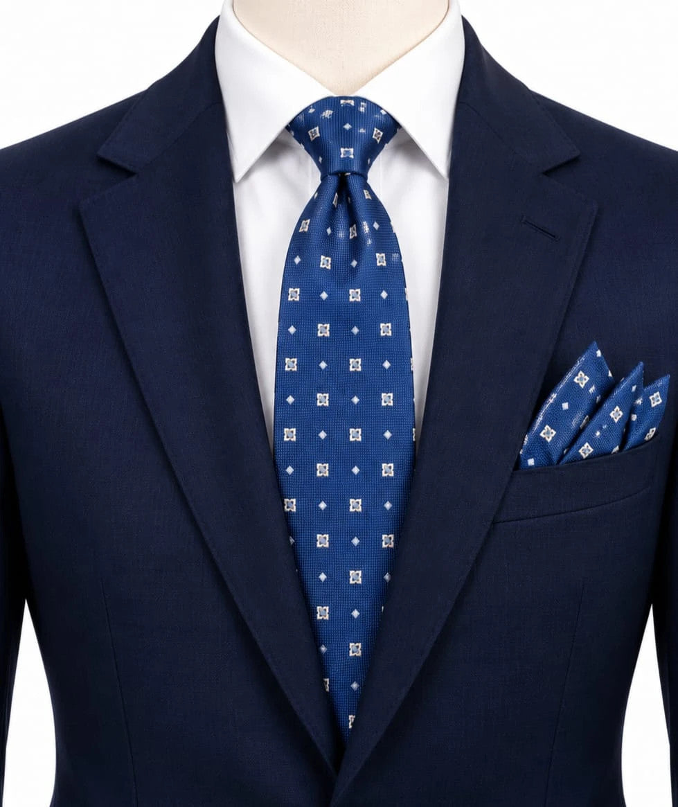 Cravatta Caflor in seta blu con fantasia geometrica – foto 1