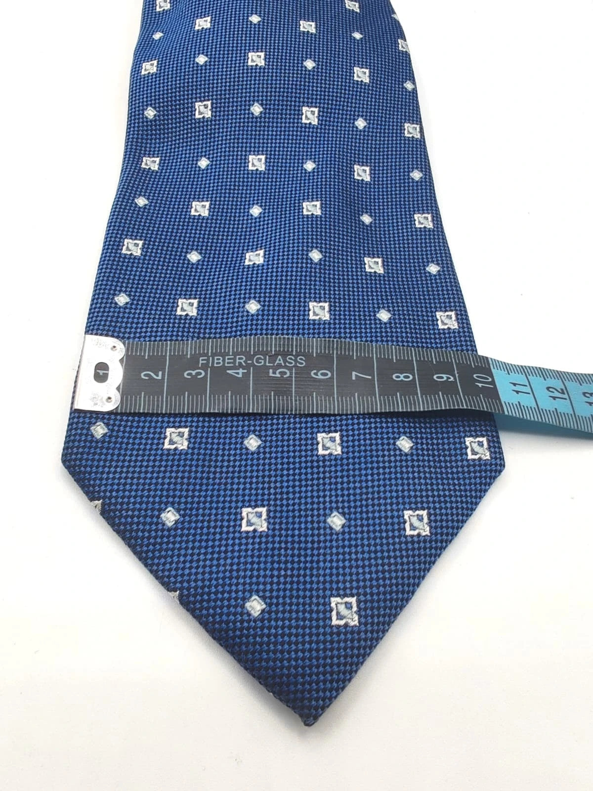 Cravatta Caflor in seta blu con fantasia geometrica – foto 5