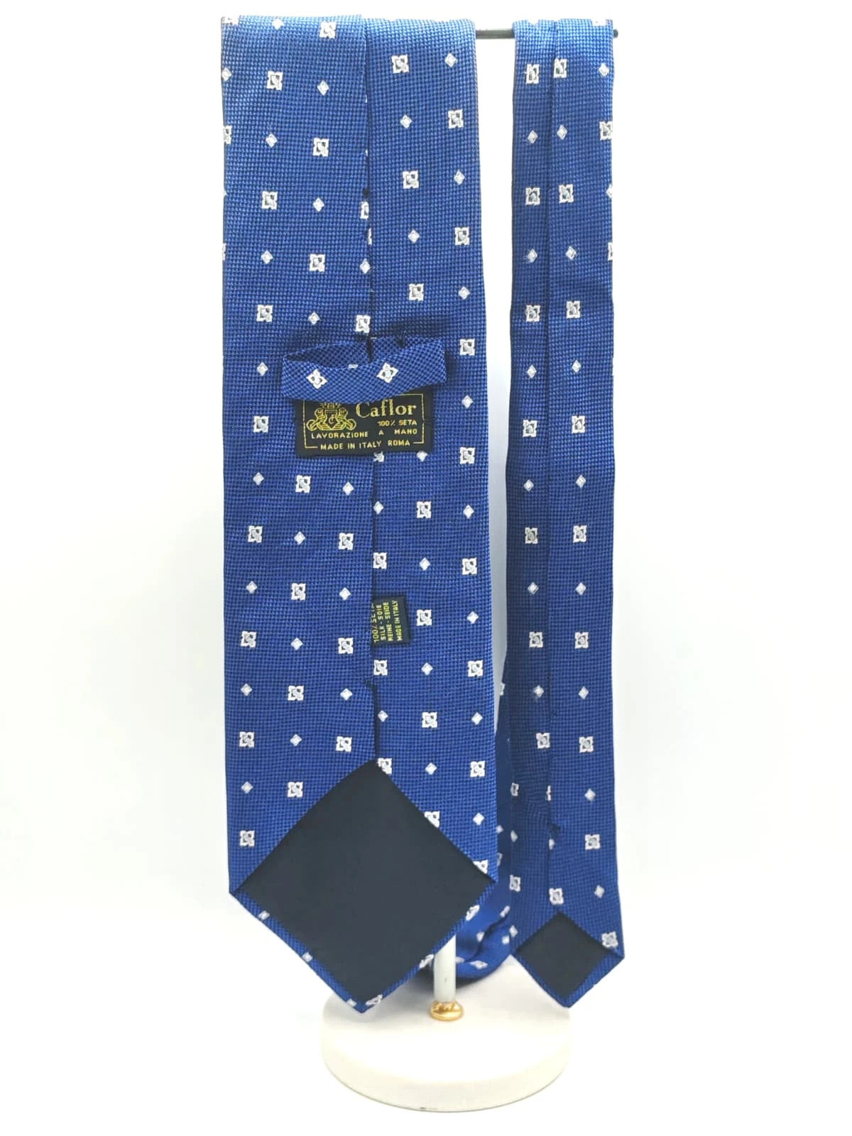 Cravatta Caflor in seta blu con fantasia geometrica – foto 4