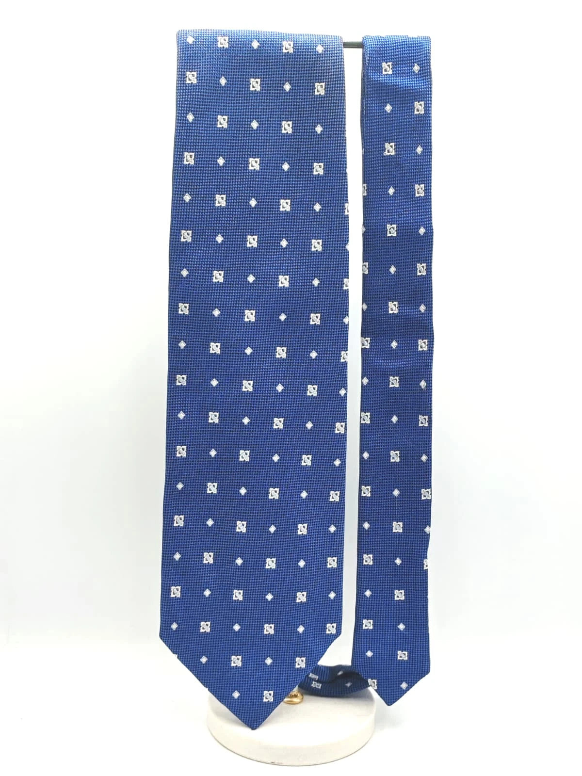 Cravatta Caflor in seta blu con fantasia geometrica – foto 3
