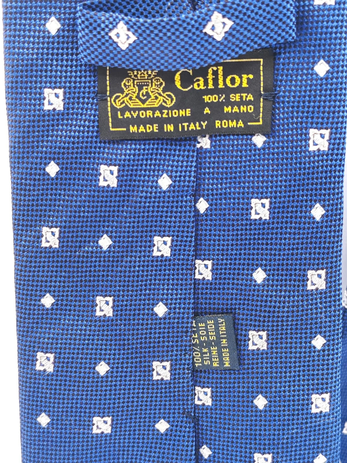Cravatta Caflor in seta blu con fantasia geometrica – foto 6
