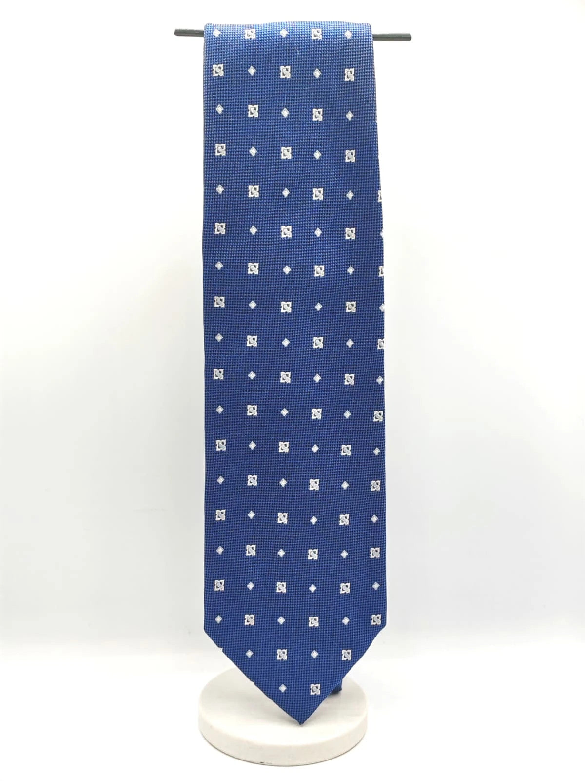 Cravatta Caflor in seta blu con fantasia geometrica – foto 2