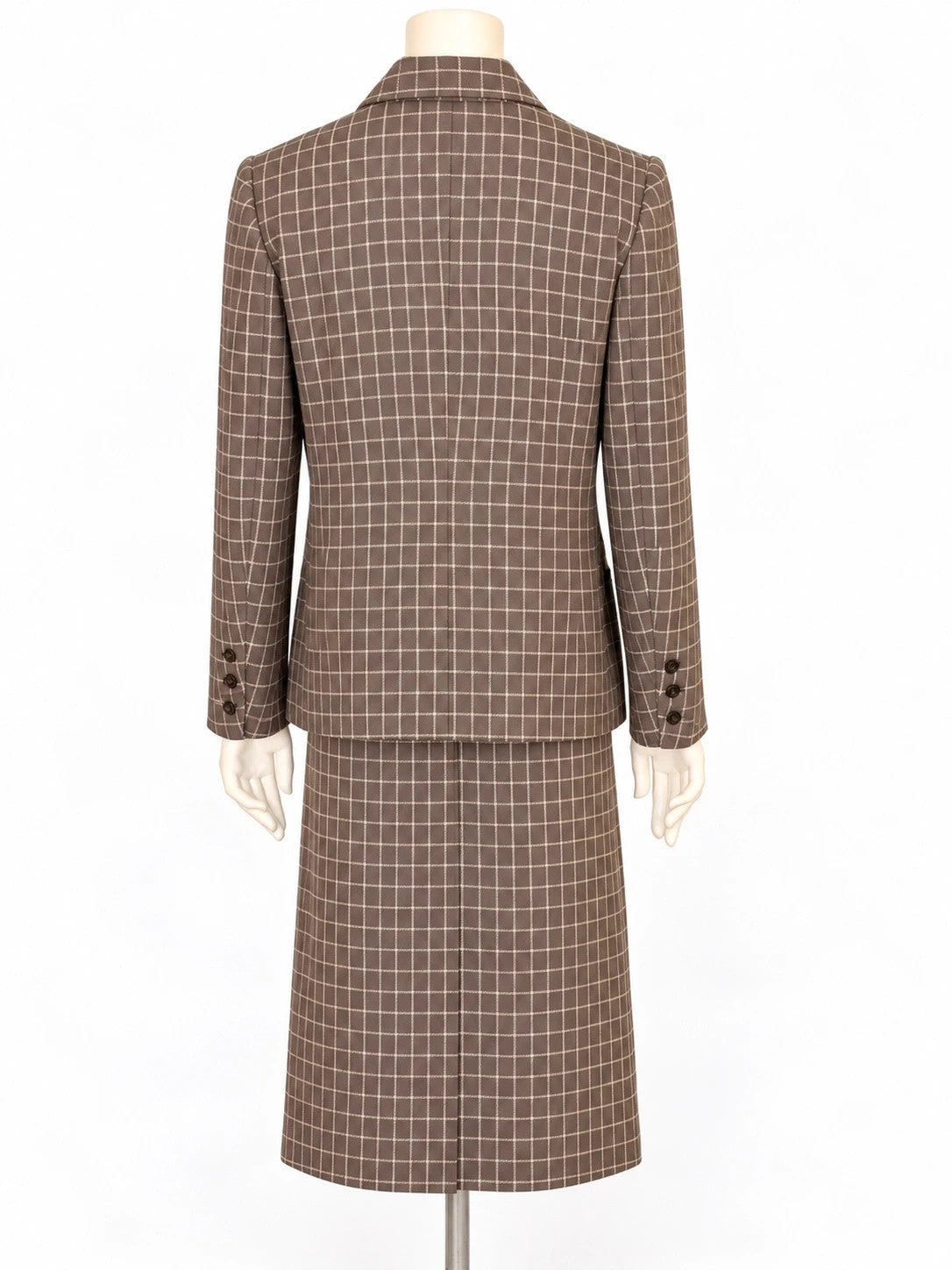 Tailleur donna vintage marrone a quadri giacca e gonna - foto 2