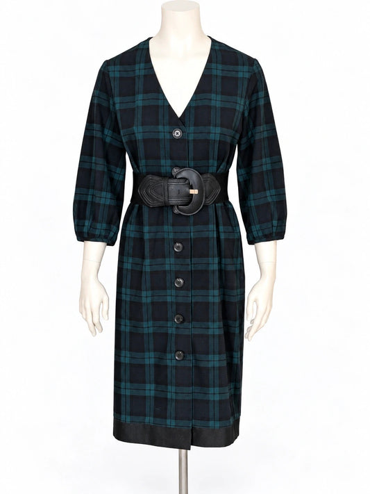 Abito donna Mango midi a quadri tartan verde e nero - foto 1