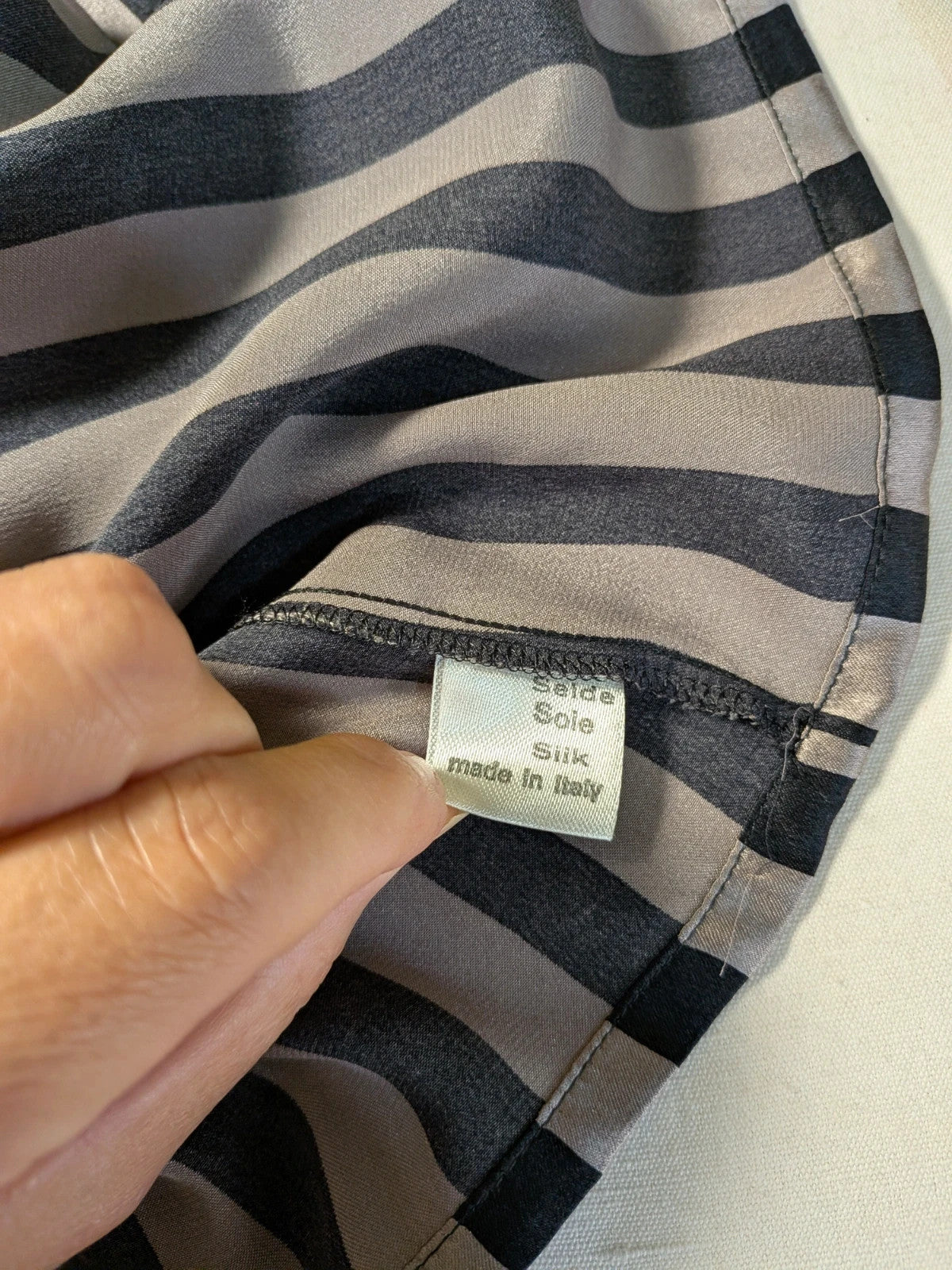 Camicia donna Le Mie Camicie in seta a righe grigio e nero - foto 7