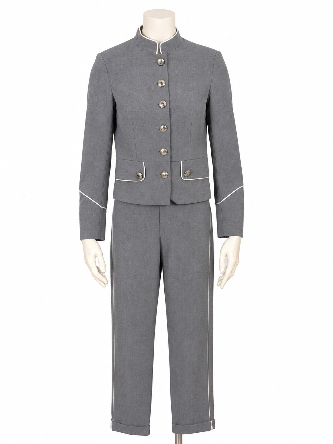 Tailleur donna Imperial Fashion grigio stile militare con giacca e pantalone - foto 1