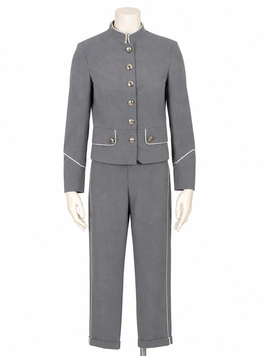 Tailleur donna Imperial Fashion grigio stile militare con giacca e pantalone - foto 1