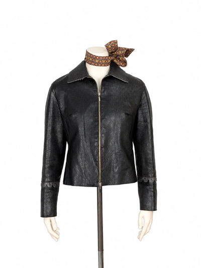 Giacca donna Manfeld in vera pelle nera con dettaglio ai polsini – Made in Italy – Tg. 44 (S/M)
