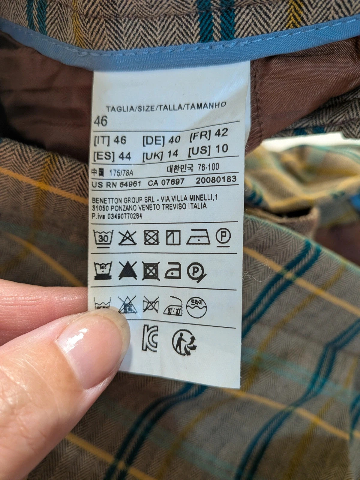 Completo tailleur donna United Colors of Benetton a quadri marrone, verde e senape