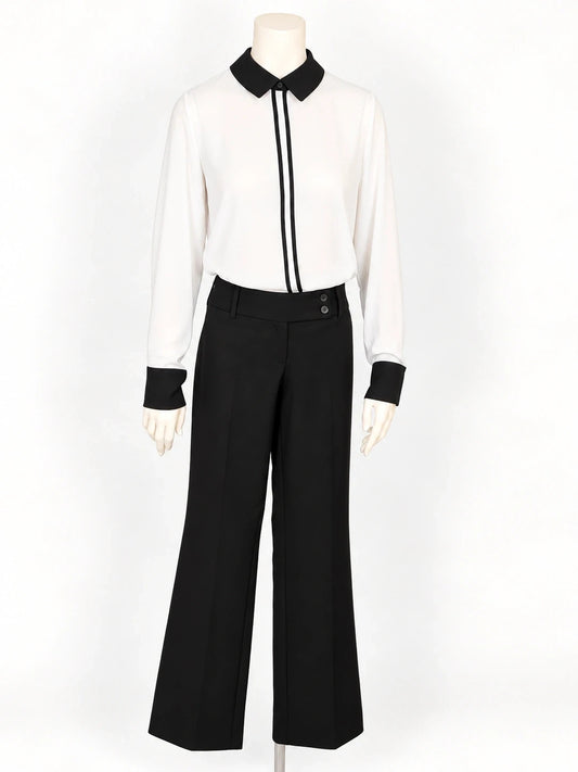 Completo donna bicolore con pantalone United Colors of Benetton nero e camicia bianco panna e nero - foto 1