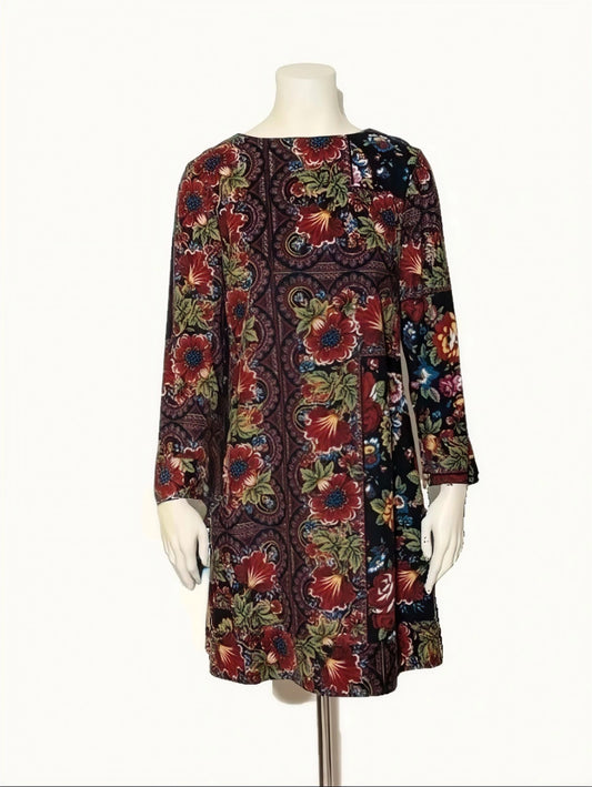 Abito donna Extesa nuovo con cartellino, fantasia floreale paisley in velluto - Tg. 42